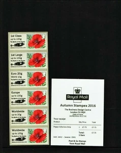 POPPY SOMME STAMPEX AUTUMN 2016 A012 Collector Strip POST GO + Receipt FV £17.65 - Picture 1 of 1