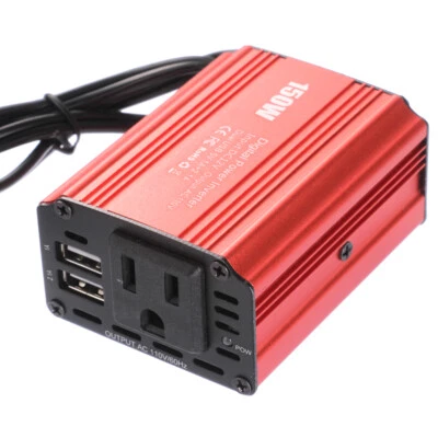 Digital 150W Car Power Inverter DC12V to AC110V Converter Dual USB 1A&2.1A Red - image 1 of 2