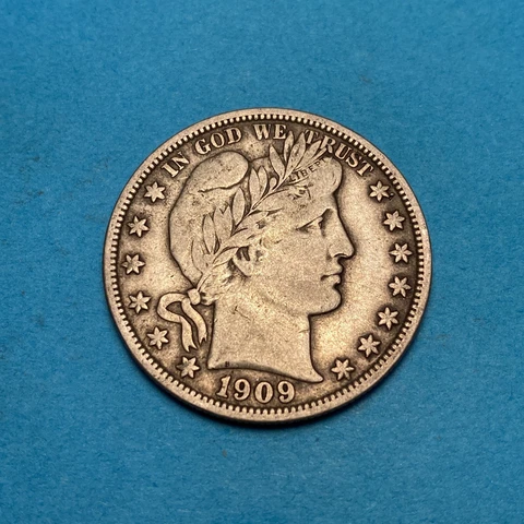 (1) Beautiful Antique 1909-P Barber Half Dollar VERY FINE Cover
