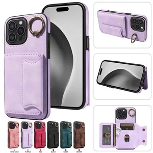 For Apple iPhone 16 Pro Max 15 14 Plus 13 12 11 Leather Wallet Card Phone Case - Picture 1 of 30