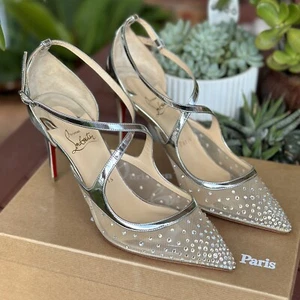 Unworn Christian Louboutin Twistissima Silver Mesh Strass Low Heels Size EU39 - Picture 1 of 17