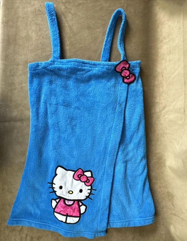 Hello Kitty Womens S/M Towel Terry Bath Robe Wrap~ Pool Beach Coverup Blue - Image 1 of 4