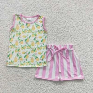 Summer Baby Girls 2 Piece Tank Top Shorts Boutique Clothes Set - Picture 1 of 9