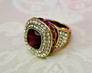 New HEIDI DAUS "Take That" AMETHYST Crystal Stone Cocktail Ring Sz 7 - Picture 1 of 8