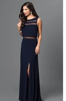 $189 Nightway темно-синий в полоску сетки вставки иллюзия Джерси платье 8 новый с Ярлыками выпускного вечера N287 - Изображение 1 из 4