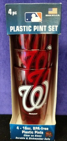 Boelter MLB Washington Nationals PLASTIC PINT GIFT SET (4) 16oz. Glasses Unused Cover