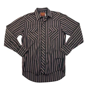 Vintage Rustler Western Shirt Men 15.5 Black/Plum Stripe X-Long Tail Snap Button - Picture 1 of 10