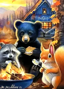 Edición Limitada IMPRESIÓN ACEO Adorable Ardilla Macote Otoño Hoguera M. Mishkova - Imagen 1 de 1