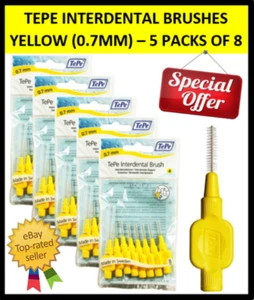 TEPE INTERDENTAL BRUSHES YELLOW 0.7MM (40 BRUSHES) 5 PACKS OF 8 - DENTAL USE - Picture 1 of 5