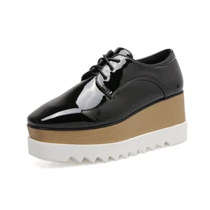 Fashion creeper women's casual lace up oxford wedge high heels platform shoes sz - Picture 1 of 10