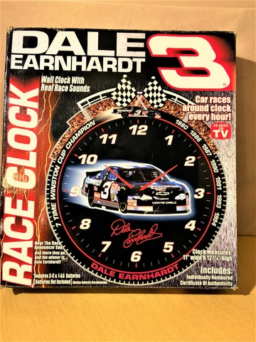 Dale Earnhardt Sr. #3 Race Wall Clock New in Box w/ Racing Sounds Cover
