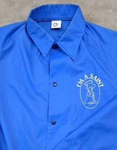 1960s Windjammer Jacket Windbreaker "I'm A Saint" Men's M/L Blue Snap Vintage - Picture 1 of 10