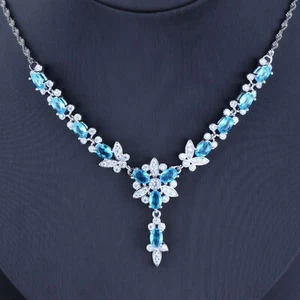 New Charming Women Girls Jewelry Mix Color Blue White Topaz Gems Silver Necklace - Picture 1 of 6
