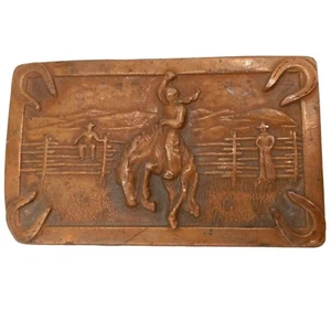 Bronc Riding Belt Buckle Horse Cowboy Ranch Rodeo Justin Boots Horseshoes Vtg - Picture 1 of 12