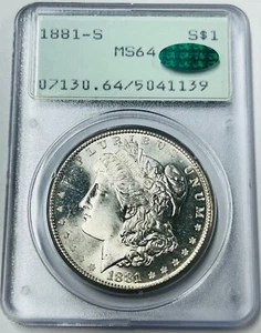 1881 S Morgan Silver Dollar PCGS MS64 CAC Green Gen 1.2 OGH Rattler Scarce Combo - Picture 1 of 8