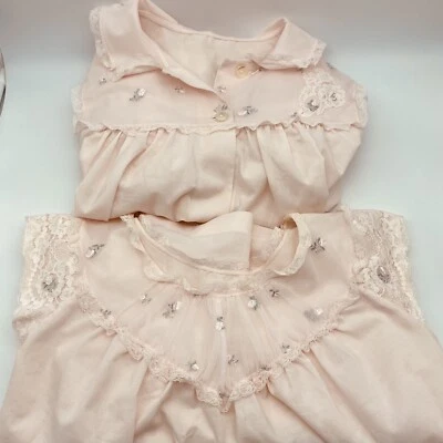 Roupão e camisola femininos vintage Sears Perma-Prest rosa renda tamanho 34/36 - Imagem 1 de 4