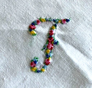 Bonito pañuelo hecho a mano vintage de lino blanco - inicial "F" - Imagen 1 de 2