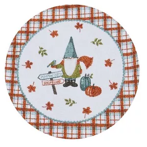 Gnomeland Pumpkin Patch Autumn Fall Plaid Gnome Braided Single Round Placemat - Picture 1 of 1