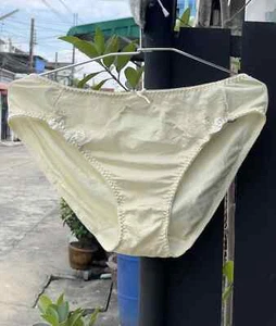 Vintage Pale Yellow Silky Polyester Panty Floral Lace Slippery Sissy Briefs Sz.8 - Picture 1 of 21
