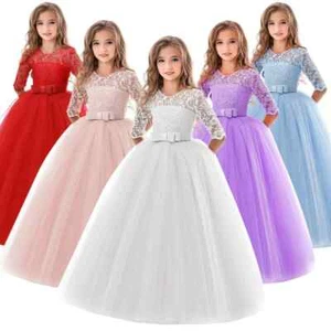Girls Dress Bridesmaid Dresses for Kids Wedding Party Dress Lace Princess Girls - Picture 1 of 28