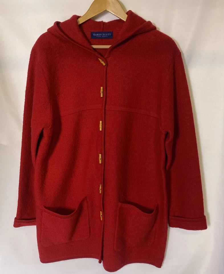 Chaqueta Cárdigan Suéter Karen Scott Pura 100% Lana L Madera Palanca De Colección Años 90 Foto 1 de 4