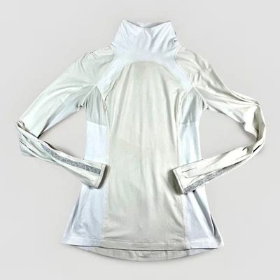Lululemon White Mesh Sleeve Mock Neck Pullover Size 8 Thumbholes Yoga Top Rare - Image 1 of 4