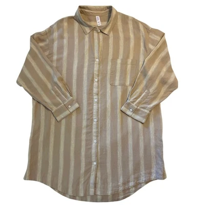 Stars Above Linen Blend Sleep Shirtdress Womens Size XL Tan Striped Lounge PJs - Image 1 of 4