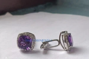 Amethyst Cufflinks Natural Amethyst Gemstones 925 Sterling Silver Cufflinks #623 - Picture 1 of 7