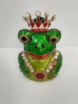 Caprichoso adorno de Navidad príncipe rana con joyas esmalte estrás rey rana  Foto 1 de 4