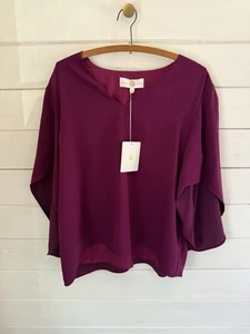 NWT ANNA CATE NINA Top Blouse in Plum V-Neck Women’s Sz LARGE $228 - Picture 1 of 5
