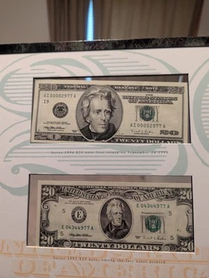 1995 & 1996 $20 Premium Historical Portfolio Low Trinary # 00002977 & 04344977 - Image 1 of 4