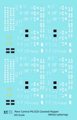 K4 HO Scale Decals Penn Central PS2-CD Covered Hopper White For Green Car - Image 1 of 3