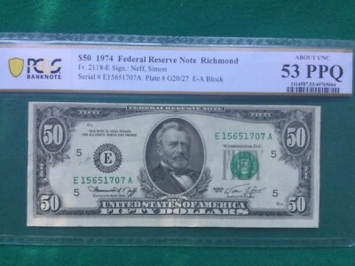 1974 Richmond $50 Federal Reserve Note PCGS 53 PPQ About Unc. - Image 1 of 4
