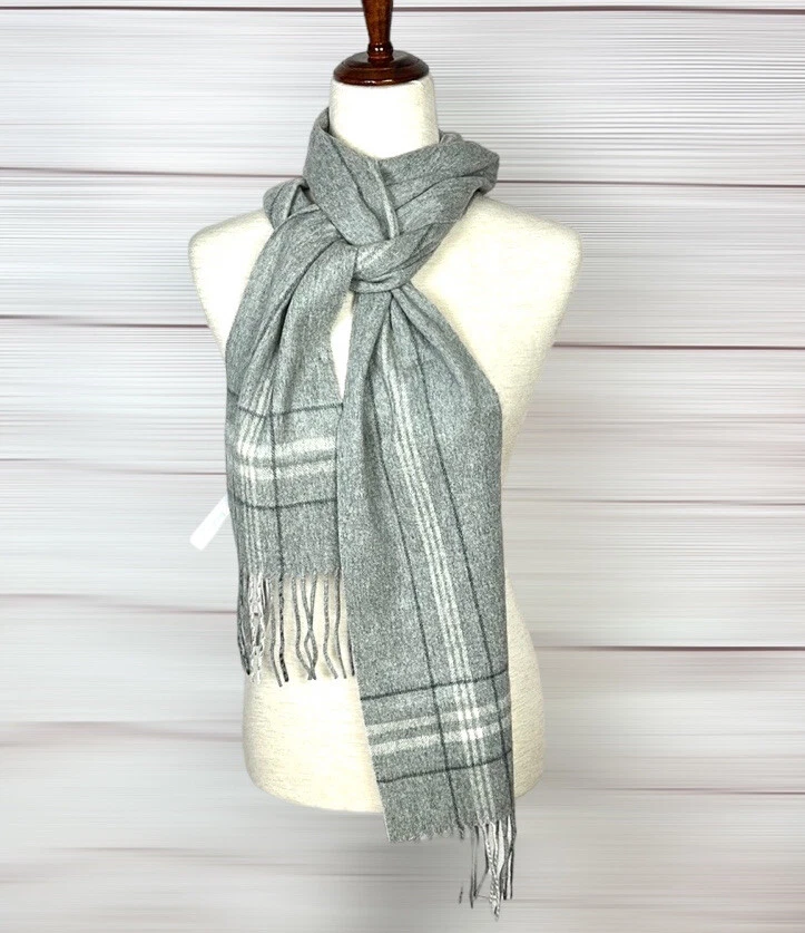 Ann Taylor Cashmere Long Scarf Gray with Fringes Unisex NWOT - Image 1 of 4