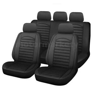 Deluxe Car Black Seat Covers Pu Leather Universal Protector Full Set Fron
