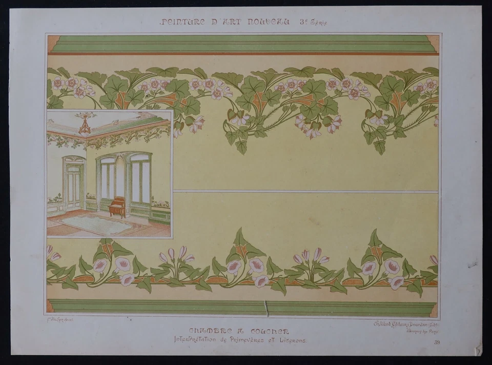 PEINTURE D' ART NOUVEAU Mulier 39 / Primevère Jugendstil 1900 no Mucha  - Photo 1/1