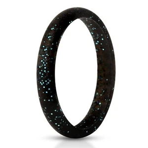 Womens 3MM Stackable Black Sparkle Silicone Rubber Ring Wedding Bands Size 5-10 - Picture 1 of 6