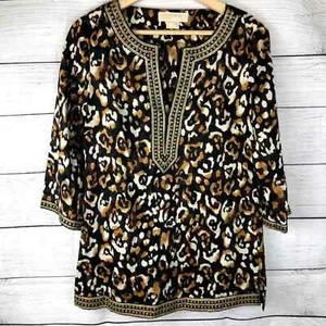 MICHAEL Michael Kors | Cotton Leopard Blouse Lightweight Summer Beach Vacation - Picture 1 of 6
