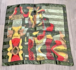 Picasso Scarf Man in Deep Shades of Greens w Reds Yellows 39" Square Good Shape - Picture 1 of 6