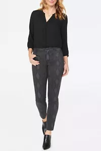 Jeans skinny alla caviglia NYDJ 00 Ami vita alta Diamondback stampa serpente sollevamento tuck - Foto 1 di 5
