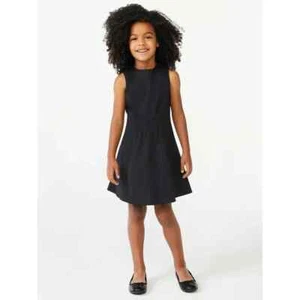 Scoop Sleeveless M 7/8 Girls Black Cinched Waist Dress Pullover Style Crewneck - Picture 1 of 4