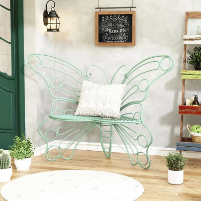 50 inch Cast Iron Metal Garden Outdoor Bench Butterfly Chair Garden Decor Green - Image 1 of 4
