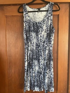 H&M Basic Sz L Scoop Neck Sleeveless Tank Dress Sundress Blue White Print - Picture 1 of 5