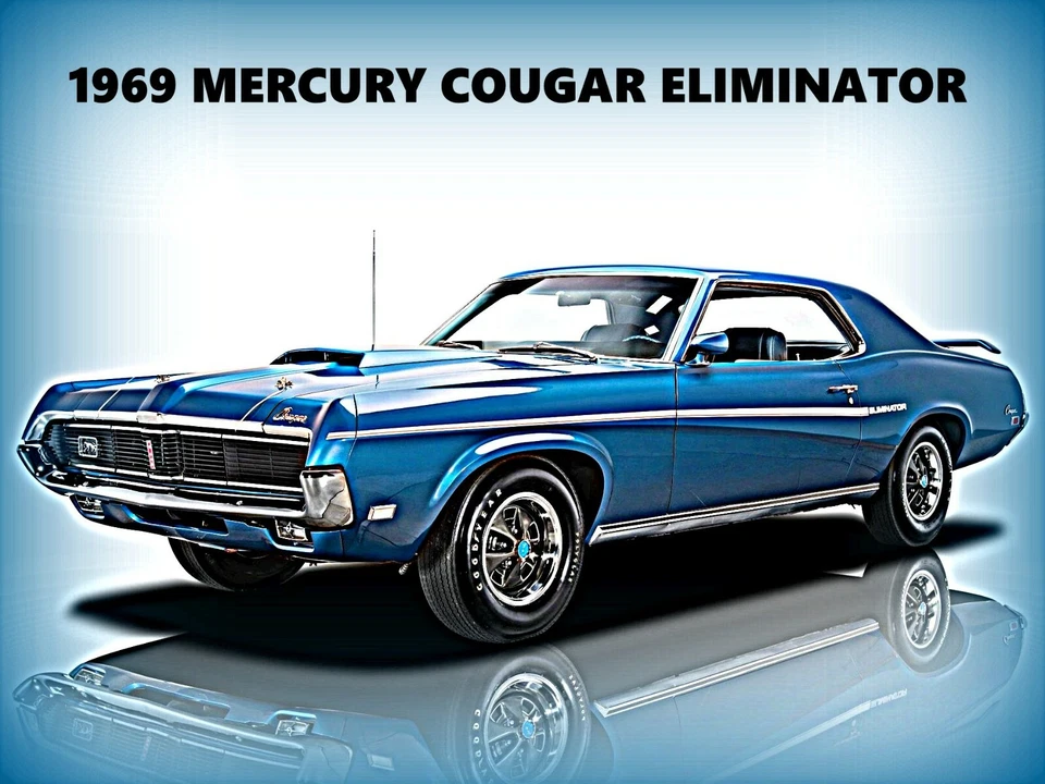 1969 Mercury Cougar Nova Placa de Metal: Modelo Eliminador em Azul - Imagem 1 de 1