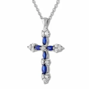 925 Sterling Silver CZ Color Cross Charm Pendant Necklace Chain Cross Necklace - Picture 1 of 4