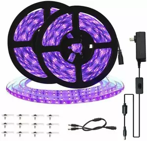 2PCS 33FT LED UV Black Light Strip Kit 12V Flexible Blacklight Party 10M 600LEDs - Picture 1 of 10