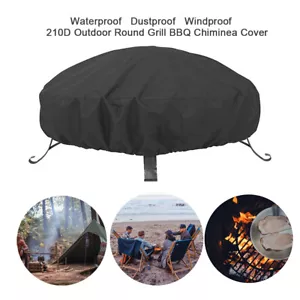 33/48" Patio Round Fire Pit Cover Waterproof Uv Protector Grill Bbq Cover Black - Picture 1 of 14