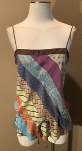 Bcbgmaxazria M 100% Silk Cami Boho Chic Blouse Cami Top W Draw Waist - Picture 1 of 7