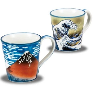 Kutani ware Mug pair set Hokusai pottery luxury brand tableware made in Japan - Picture 1 of 1
