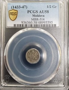Stefan II Voievod Of Moldavia.1433-1447 AD. Silver 1/2 Gross Coin. PCGS AU-58! - Picture 1 of 1